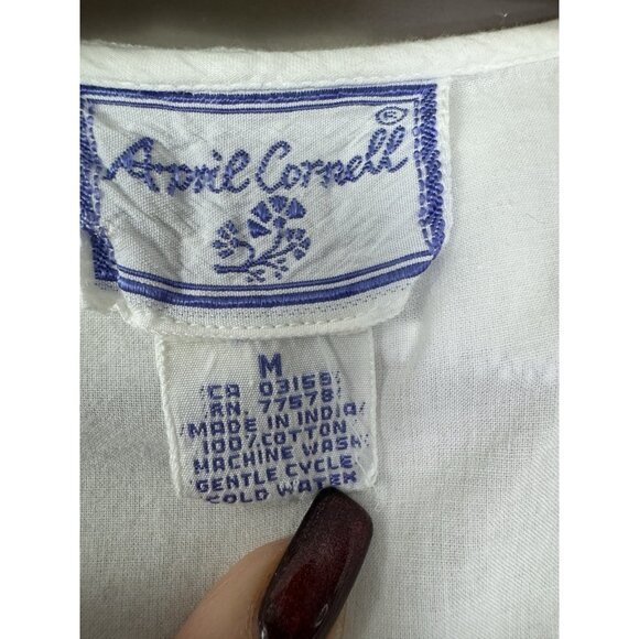Vintage April Cornell Medium Nightgown White Floral Embroidered Prairie Cottage - Picture 7 of 11